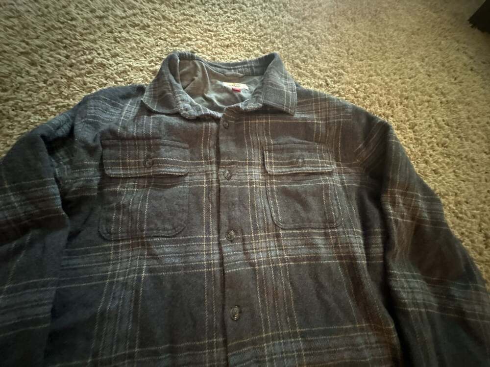 Marine Layer Gray Plaid Flannel Button Up Shirt Larger